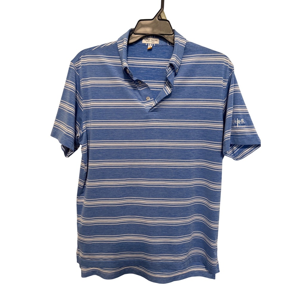 Peter Millar Summer Comfort Blue Striped Golf Polo Shirt Mens Medium We-Ko-Pa‎